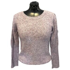 Blush & Bloom Ribbed Crewneck Sweater with Puff Sleeves in Lilac-Grey